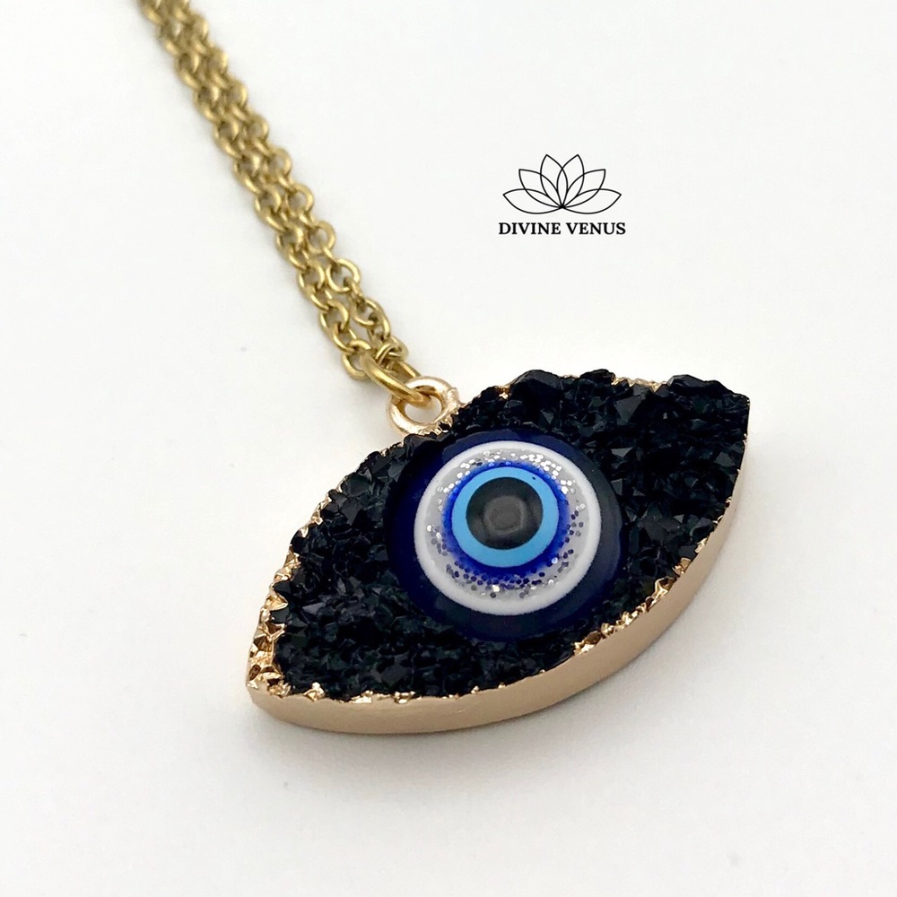 Evil Eye Druzy Necklace | Eye Am Protected Collection by Divine Venus - Picture 3 of 12